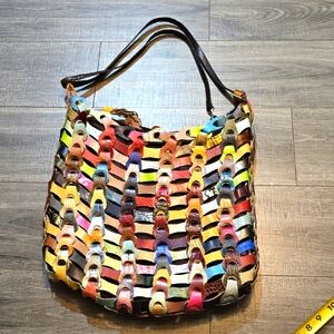 De.De Artisanal Red and Pink Woven Shoulder Bag